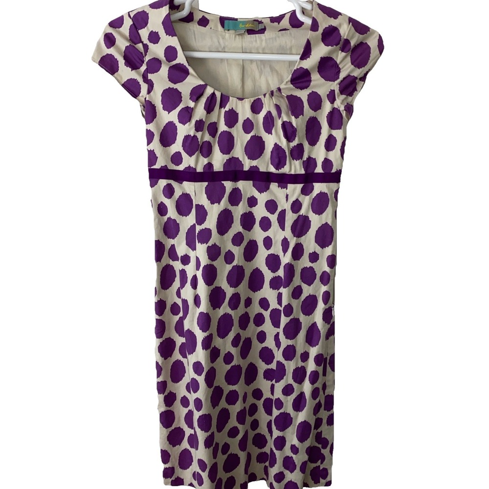 Boden Polka Dot Dress Purple White Empire Waist Womens Size 4 Garden Party